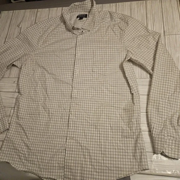 Nordstrom Shirt Mens Large Gray White Check Tech-Smart Trim Fit Button Up Pocket - Picture 2 of 7